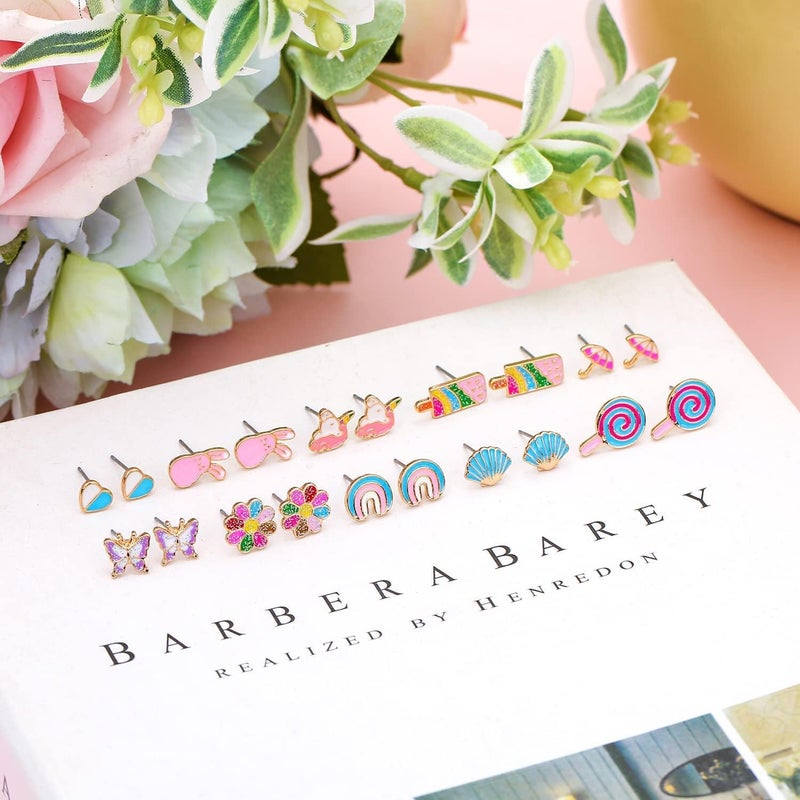 TAOMOCO 24 Pairs Hypoallergenic Stud Earrings Set for Girls Sensitive Ears With Stainless Steel Post Colorful Cute Earrings for Girls Women - Image 5
